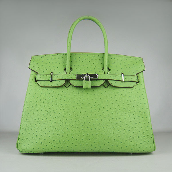 High Quality Fake Hermes Birkin 35CM Ostrich Veins Handbag Green 6089